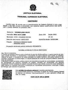 Documento da Justiça Eleitoral favorece Wagner Sales