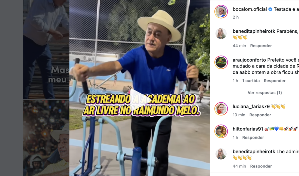 Bocalom testa academia ao ar livre no Raimundo Melo e diz que espaço está “aprovado” em Rio Branco